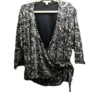 COLDWATER CREEK 2X Black/White/Gold Top 3/4 sl